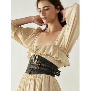 NWOT FREE PEOPLE Black Leather Buckle Up Corset Belt - Size S/M